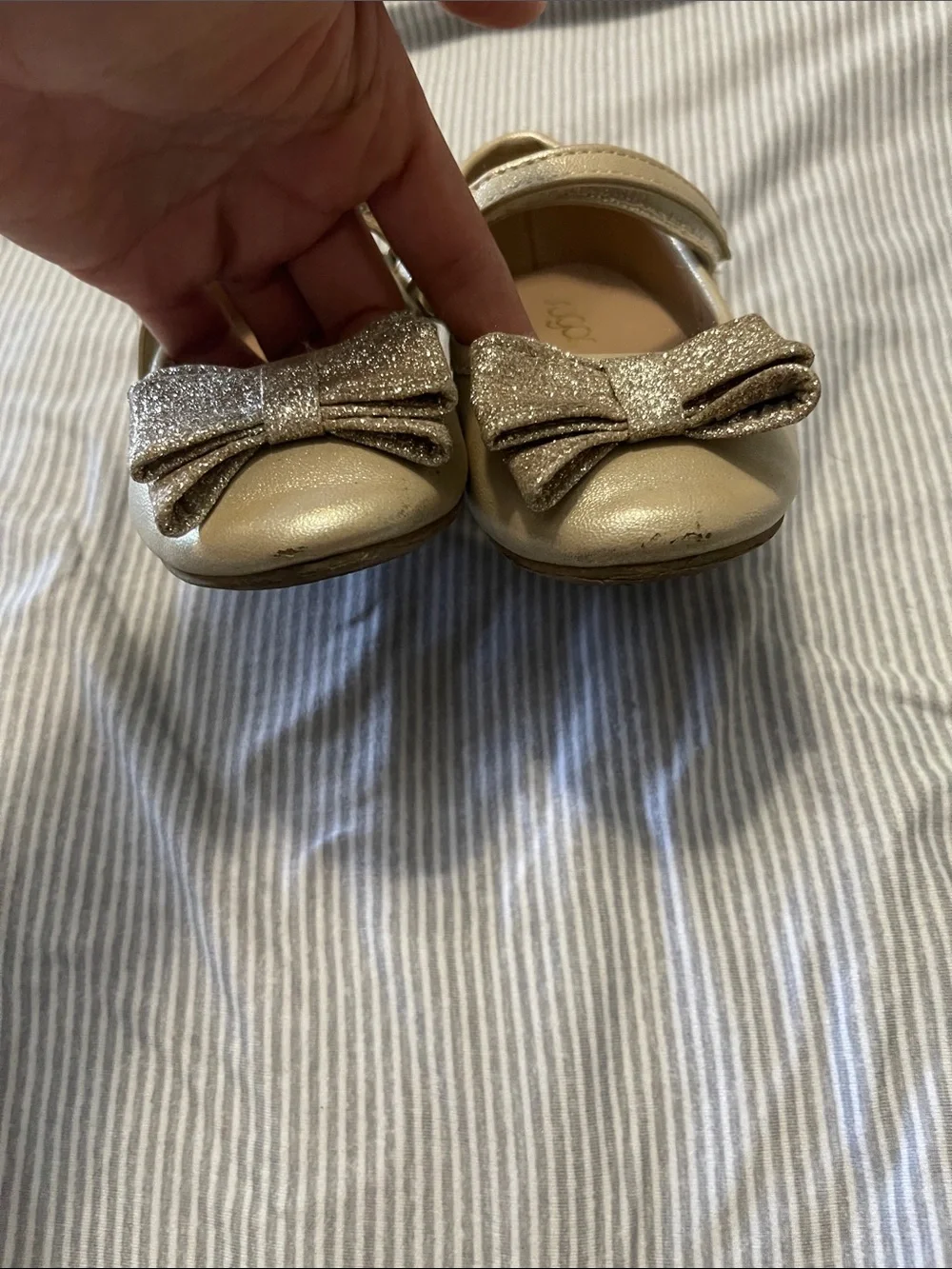 Sugar Metallic Gold Mary Jane Flats with Glitter Bow